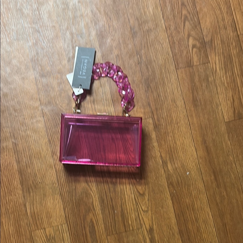 Pink Acrylic Box Clutch with Beaded Handle